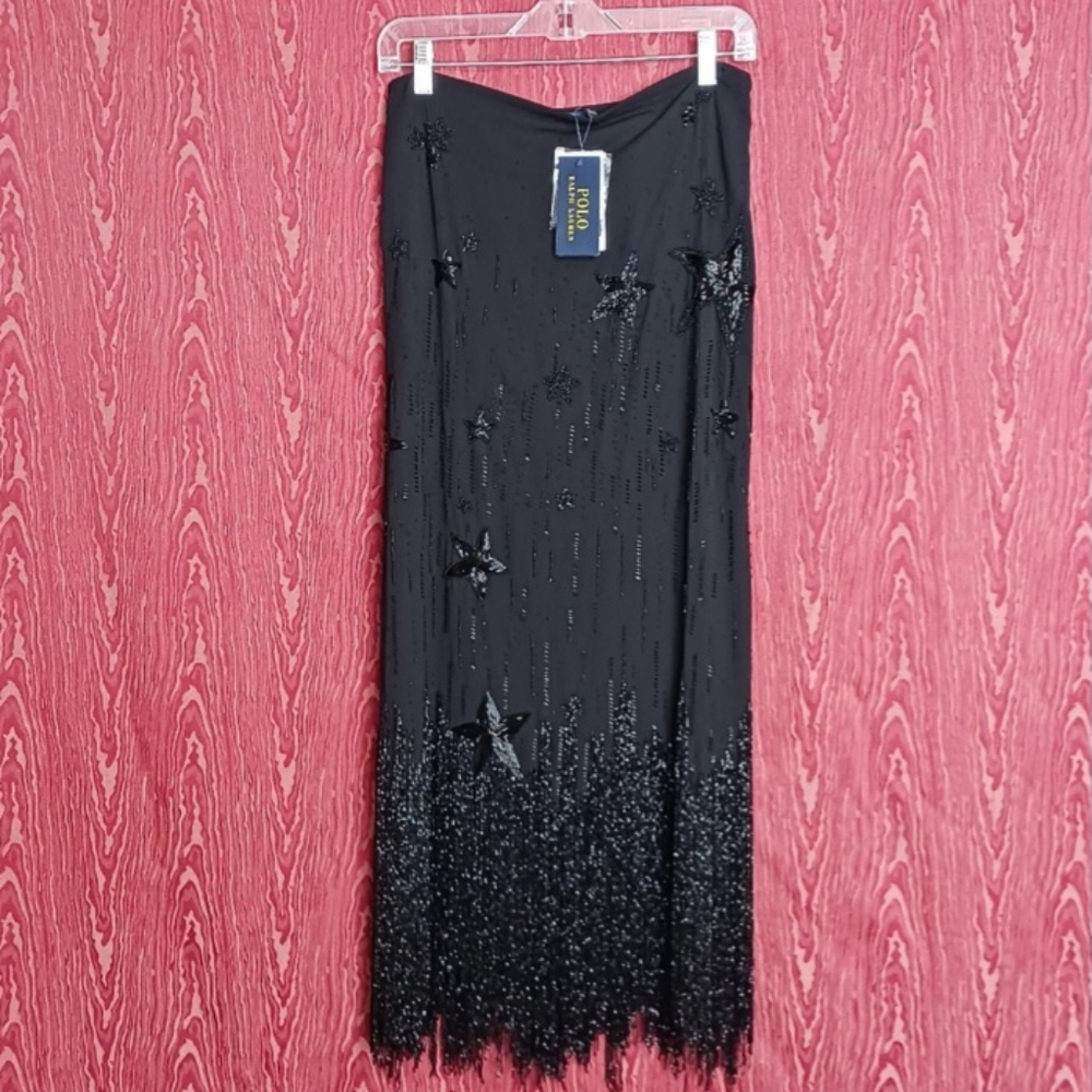 POLO RALPH LAUREN Black Long Beaded Skirt Women's Sz 4 NWT